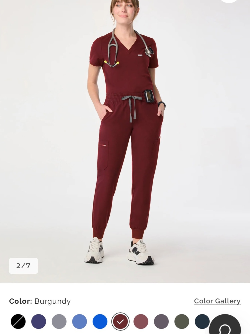 Figs Women’s V-Neck Top and Bottom in Burgundy